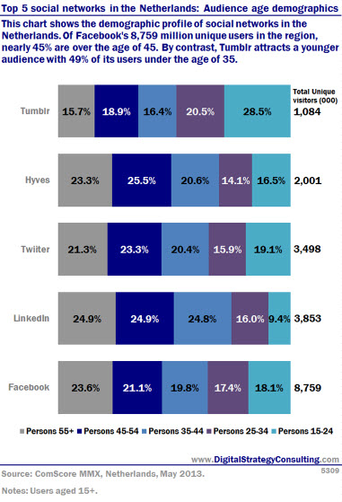 Digital Intelligence - Top 5 social networks in the Netherlands: Audience age demographics