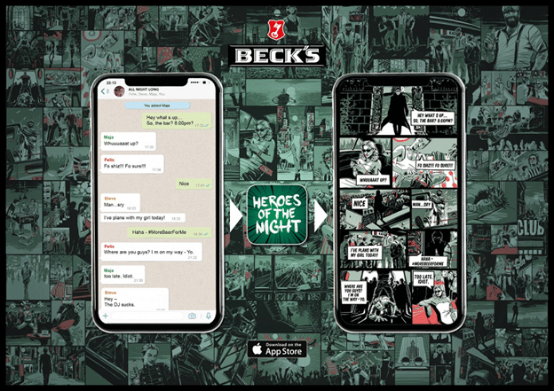 becksh1 Case study: Becks earns engagement by turning WhatsApp group chats into comic souvenirs