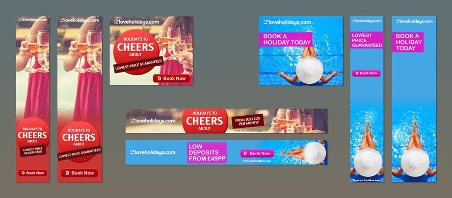 Example Loveholidays banner ads