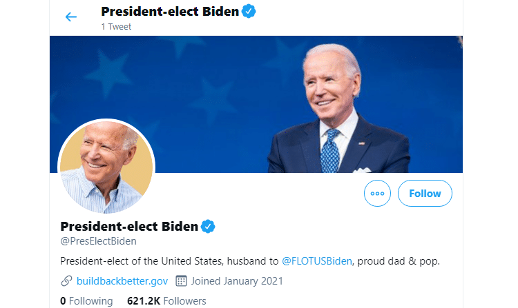 Biden to restart @POTUS Twitter account (with zero followers)