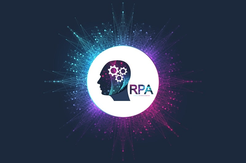 RPA Robotic process automatisation. Futuristic banner template concept RPA. Innovation technology. Artificial intelligence. RPA Vector illustration